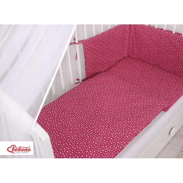 Babybettwäsche Set 5-tlg mit Moskitonetz - weinrote Sternchen