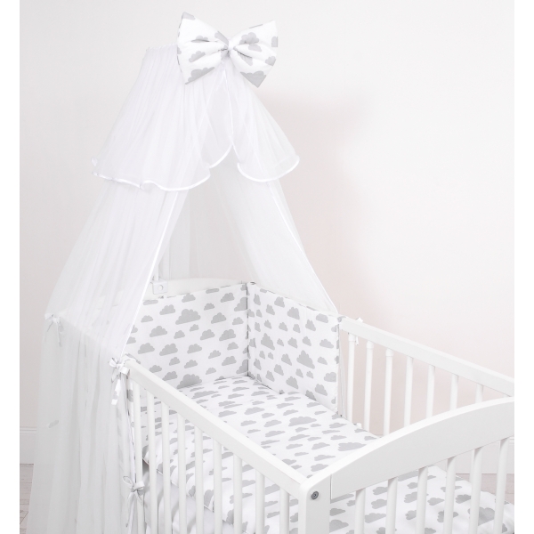 Babybettwäsche Set 5-tlg mit Moskitonetz - Wolken grau