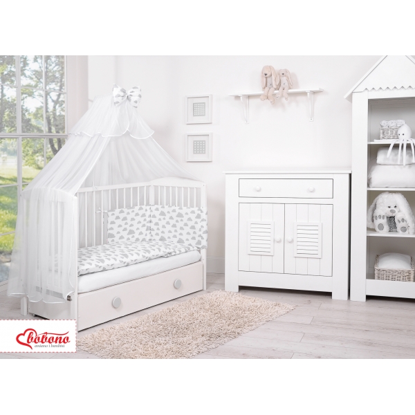 Babybettwäsche Set 5-tlg mit Moskitonetz - Wolken grau
