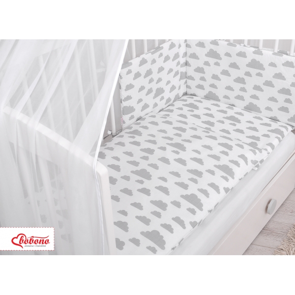 Babybettwäsche Set 5-tlg mit Moskitonetz - Wolken grau