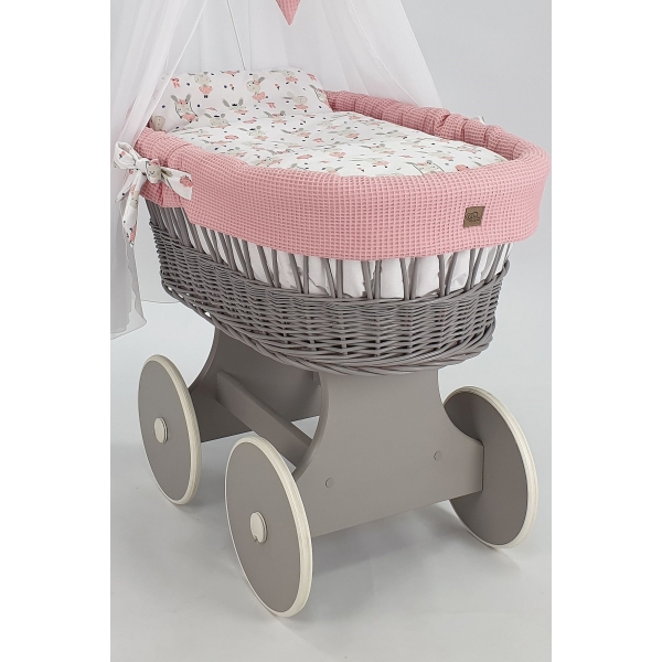 Babykorb mit große Rädern - Grau