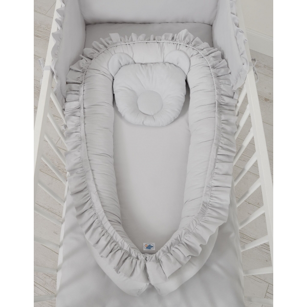 Babynest mit Rüsche - grau