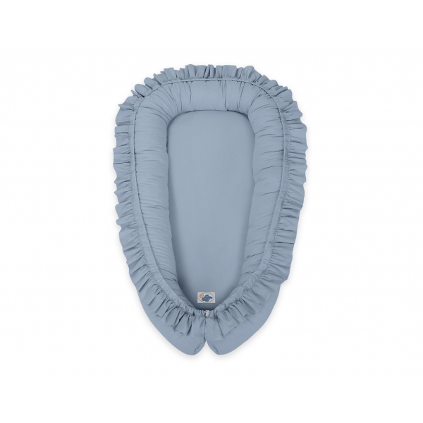 Babynest mit Rüsche Kokon- pastellblau