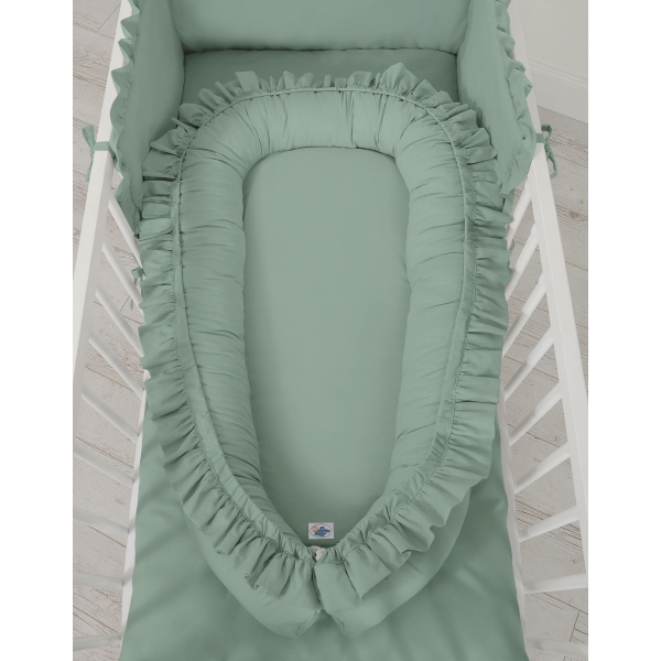 Babynest mit Rüsche - weißgrün