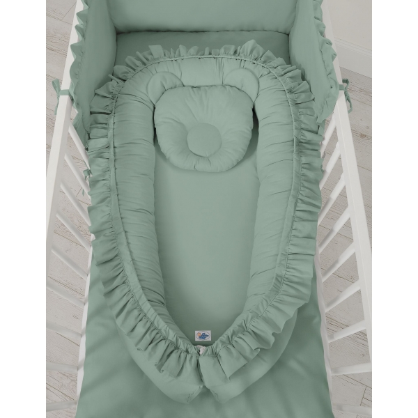 Babynest mit Rüsche - weißgrün