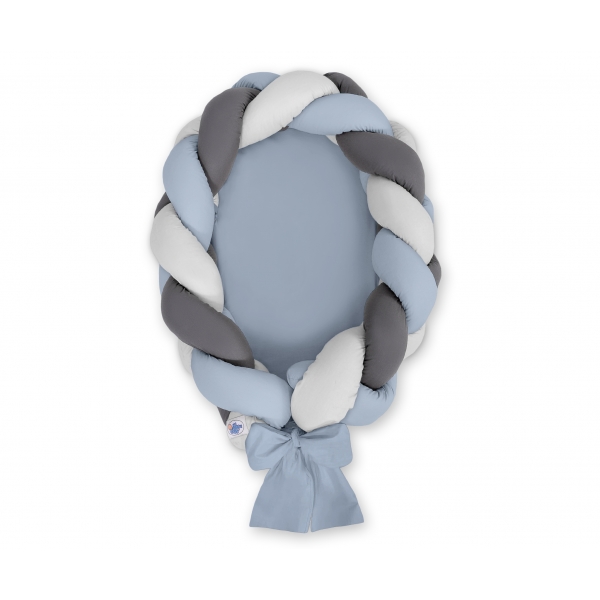 Babynest Geflochten 2 in 1 - pastellblau- grau - anthrazit