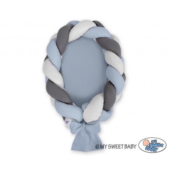 Babynest Geflochten 2 in 1 - pastellblau- grau - anthrazit