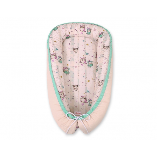 Babynestchen - Eulen creme-minze/puderrosa