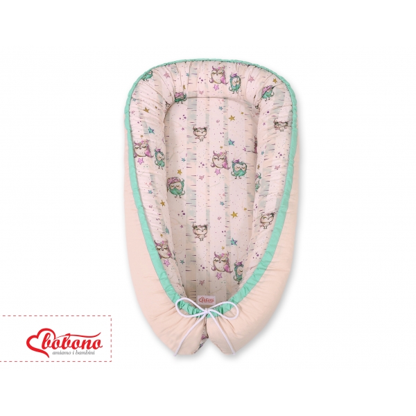 Babynestchen - Eulen creme-minze/puderrosa