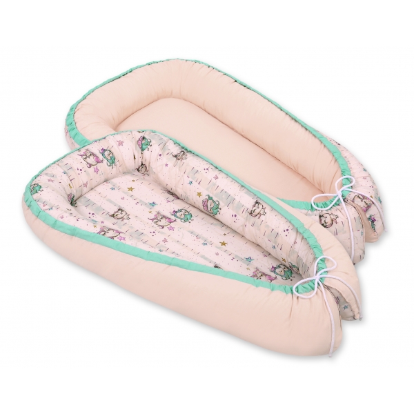 Babynestchen - Eulen creme-minze/puderrosa