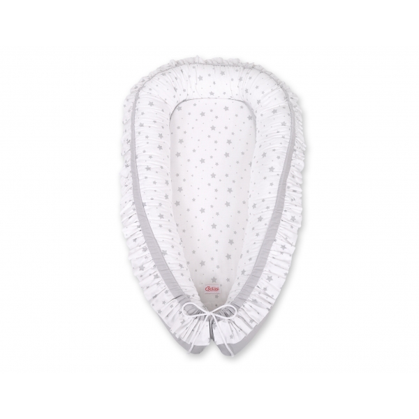 Babynestchen mit Rüsche - Mini Sternchen grau/grau