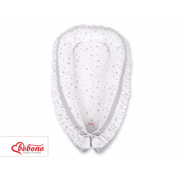 Babynestchen mit Rüsche - Mini Sternchen grau/grau