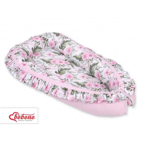 Babynestchen mit Rüsche - rosa Blüten/rosa