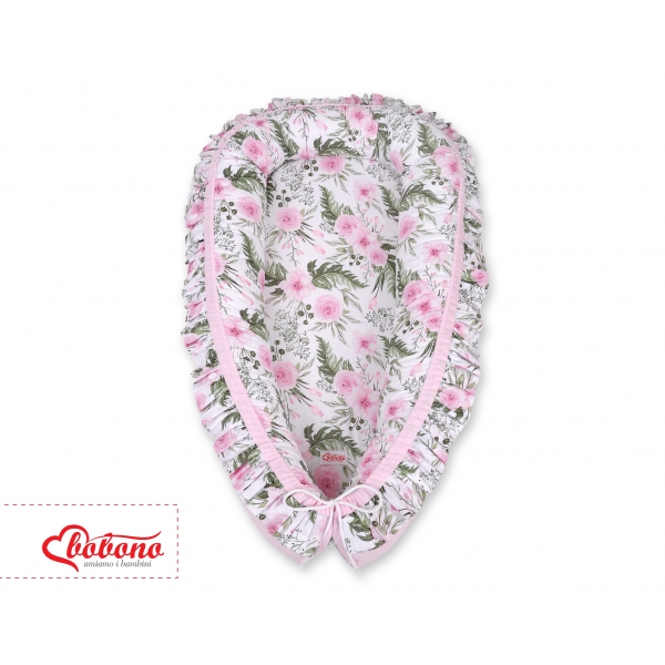 Babynestchen mit Rüsche - rosa Blüten/rosa