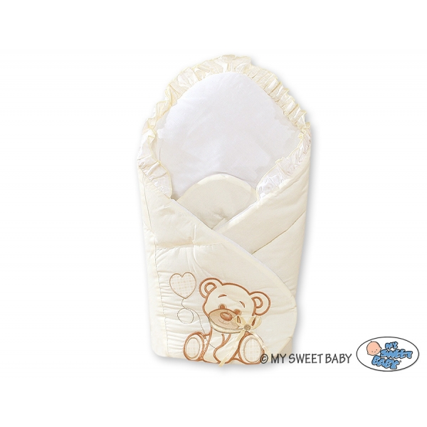 Babynestchen mit Steife Einlage - Bär mit Schleife creme