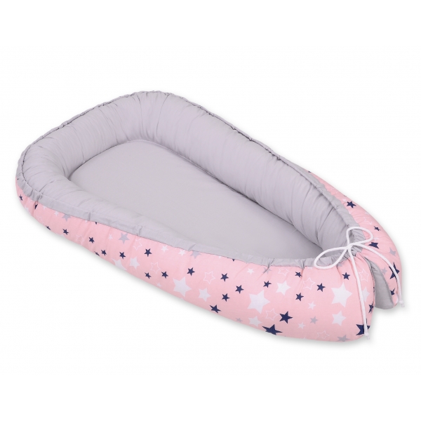 Babynestchen - rosa-blaue Sternen/grau