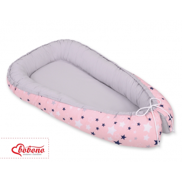 Babynestchen - rosa-blaue Sternen/grau