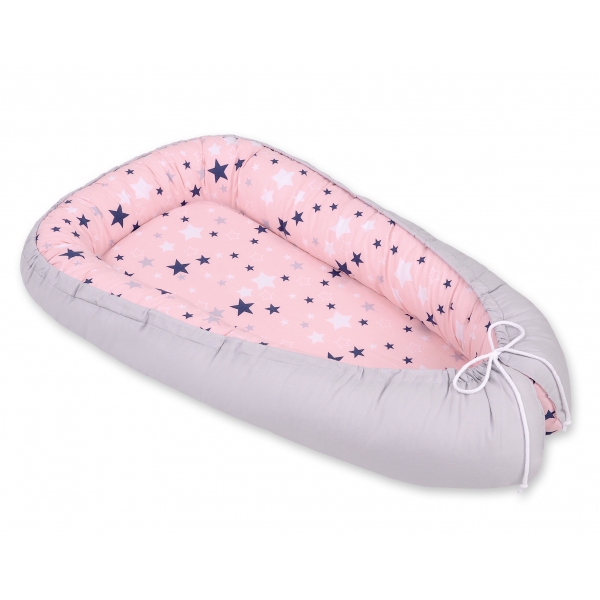 Babynestchen - rosa-blaue Sternen/grau