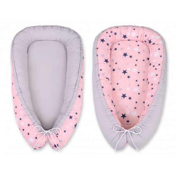 Babynestchen - rosa-blaue Sternen/grau