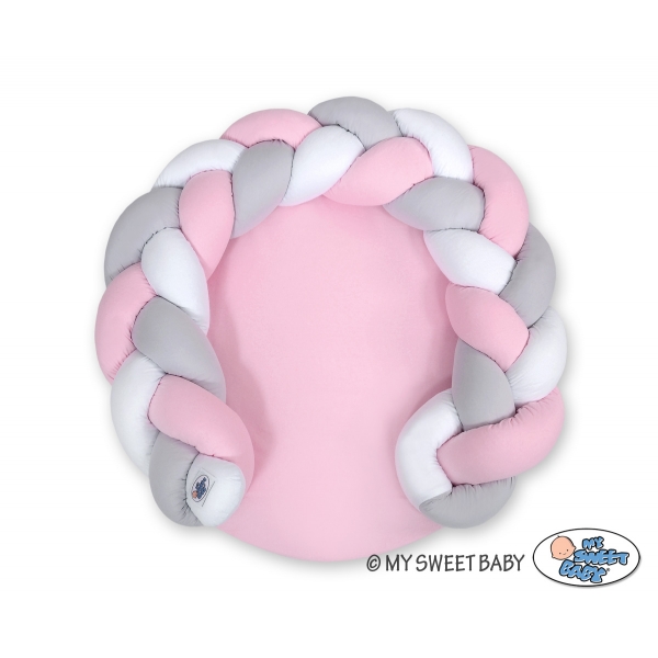 Babynestchen / Spielmatte 2 in1 - weiß-rosa-grau Zopf Bettschlange Geflochten