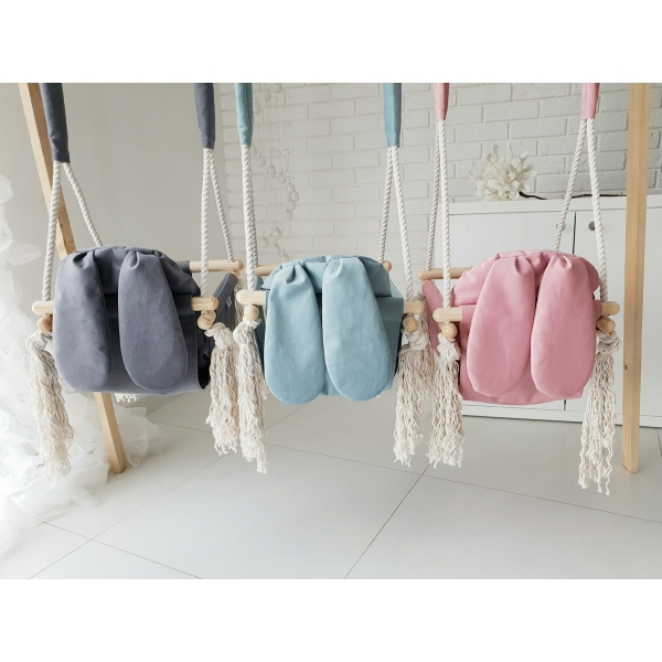 Babyschaukel Bunny  aus Holz und Stoff Rosa Kaninchen