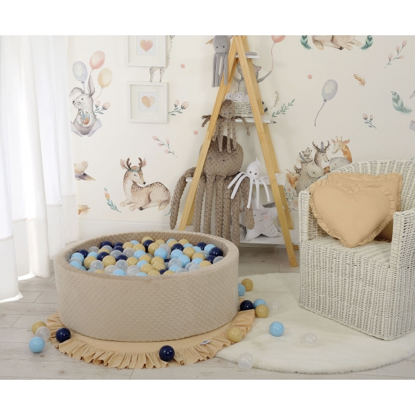 Bällebad 90 x 30 cm Minkystoff mit Bällen 300st - beige