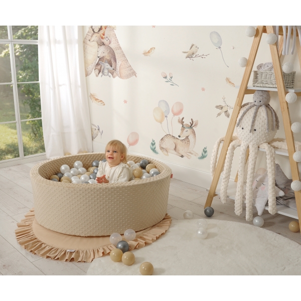 Bällebad 90 x 30 cm Minkystoff mit Bällen 300st - beige