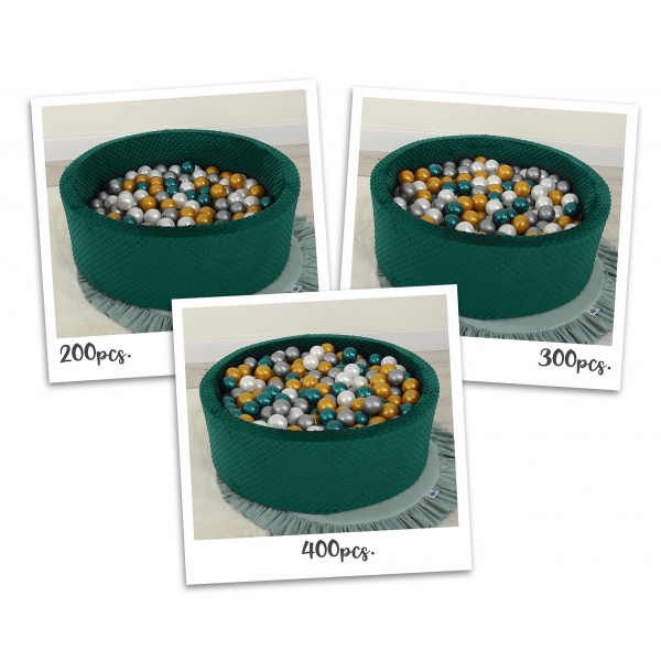 Bällebad 90 x 30 cm Minkystoff mit Bällen 300st - flaschengrün