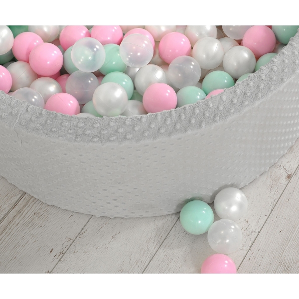 Bällebad 90 x 30 cm Minkystoff mit Bällen 300st - grau