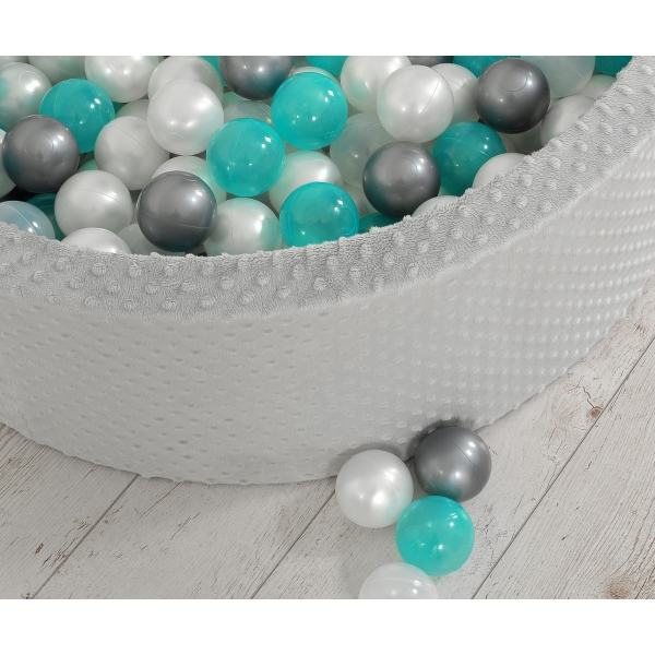 Bällebad 90 x 30 cm Minkystoff mit Bällen 300st - grau