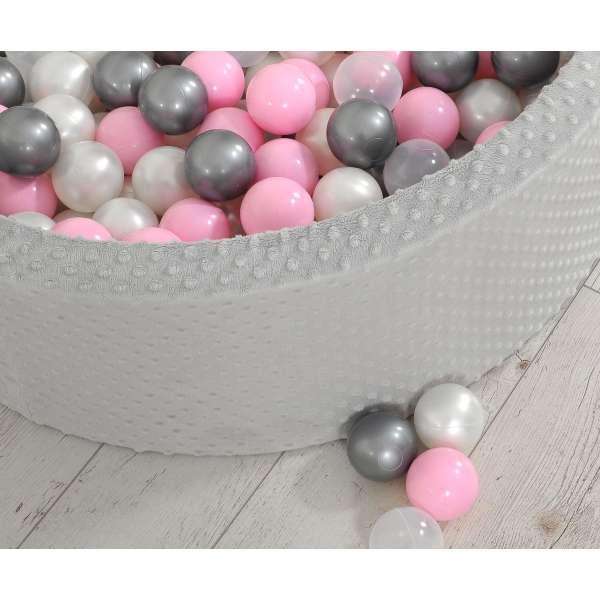Bällebad 90 x 30 cm Minkystoff mit Bällen 300st - grau