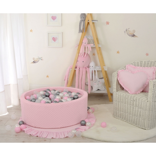 Bällebad 90 x 30 cm Minkystoff mit Bällen 300st - rosa