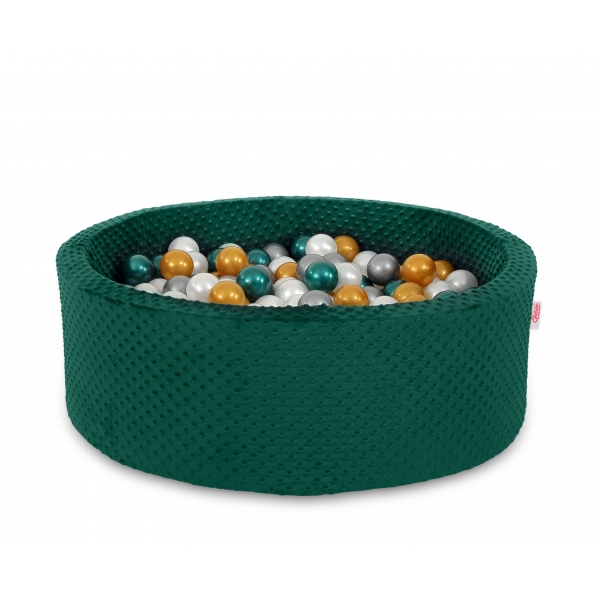 Bällebad 90 x 30 cm Minkystoff mit Bällen 400st - flaschengrün