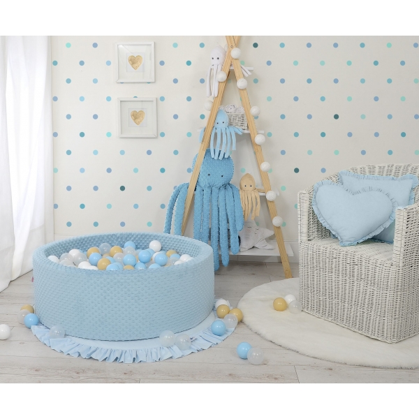 Bällebad 90 x 30 cm Minkystoff mit Bällen 400st - misty blue