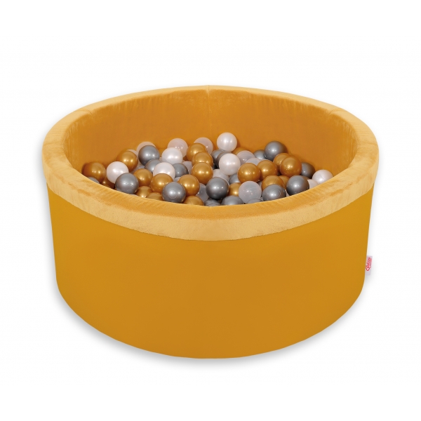 Bällebad aus Minkystoff Bällepool mit bunten Bällen 200st - honey yellow