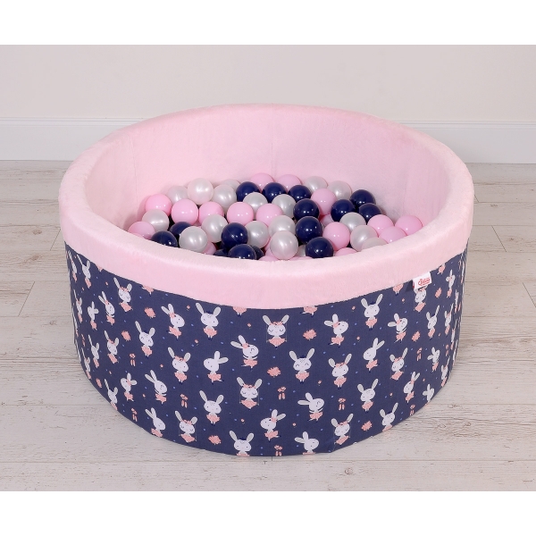 Bällebad aus Minkystoff mit Bällen 200st - blaue Hasen