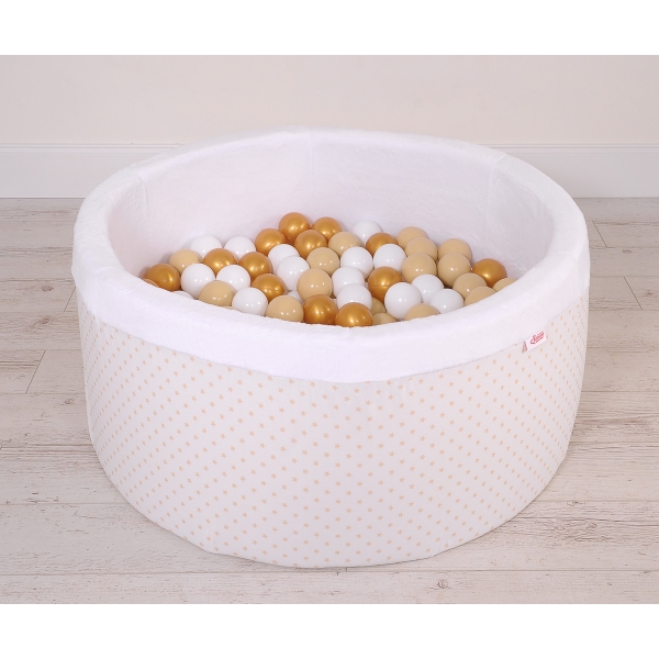 Bällebad aus Minkystoff mit Bällen 200st - goldene Sternchen