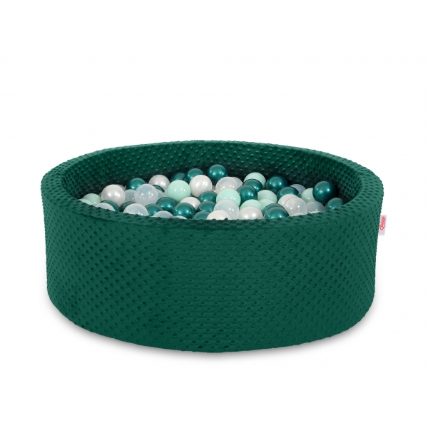 Bällebad für Baby aus Minkystoff Höhe 30 cm mit Bällen 200st- flaschengrün