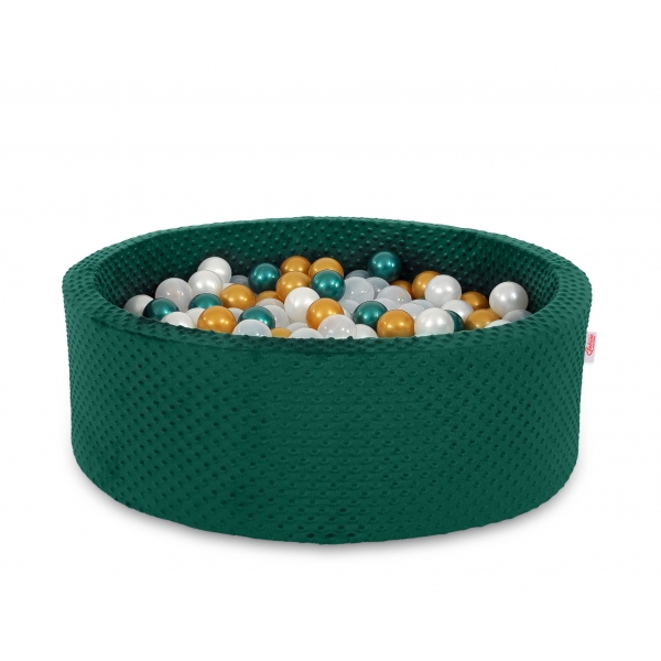 Bällebad für Baby aus Minkystoff Höhe 30 cm mit Bällen 200st- flaschengrün