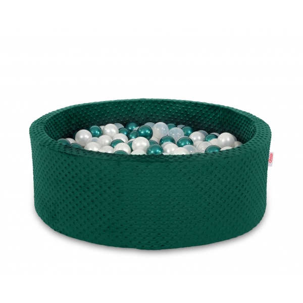 Bällebad für Baby aus Minkystoff Höhe 30 cm mit Bällen 200st- flaschengrün