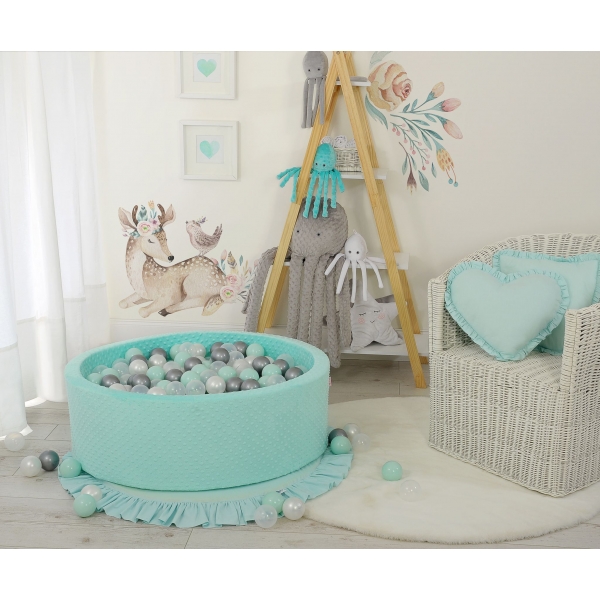 Bällebad für Baby aus Minkystoff Höhe 30 cm mit Bällen 200st- minze