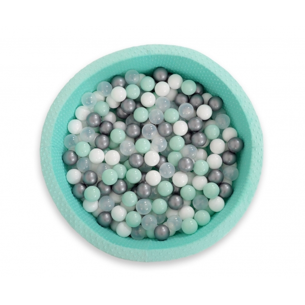 Bällebad für Baby aus Minkystoff Höhe 30 cm mit Bällen 200st- minze