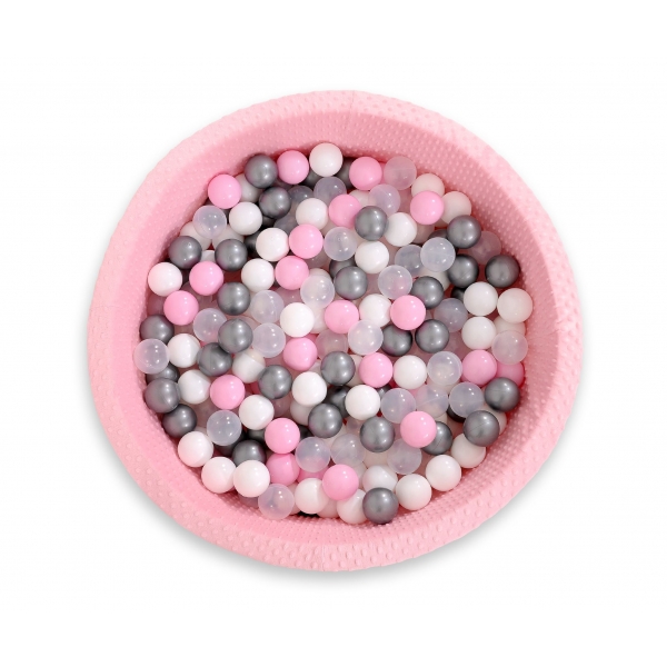 Bällebad für Baby Höhe 30 cm aus Minkystoffmit Bällen 200st- rosa