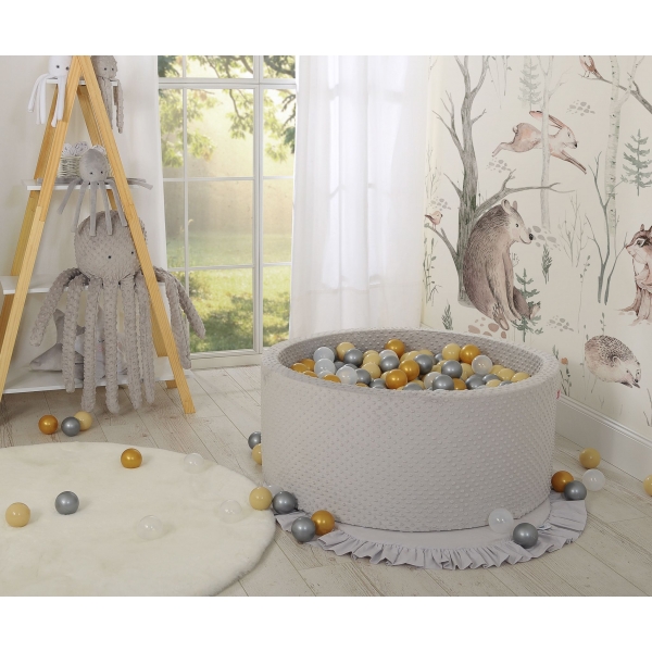 Bällebad für Babys 90 x 40 cm Minky mit Bällen 300st - grau