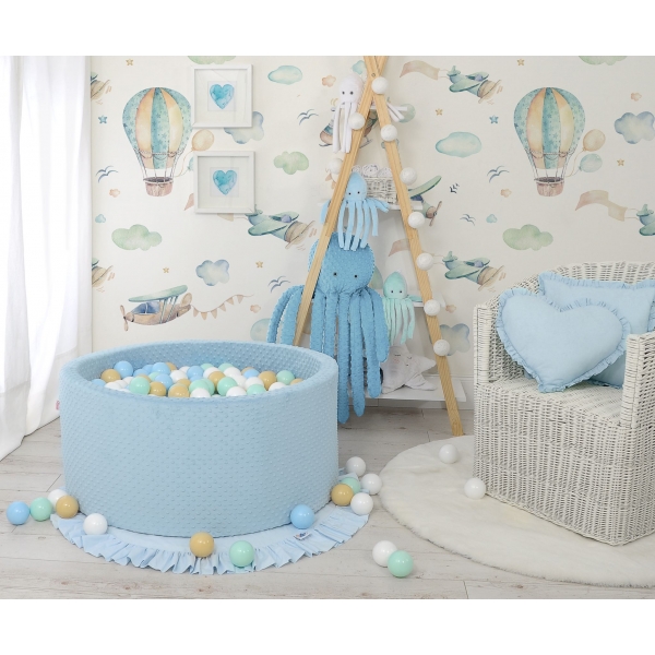Bällebad für Babys 90 x 40 cm Minky mit Bällen 300st - misty blue