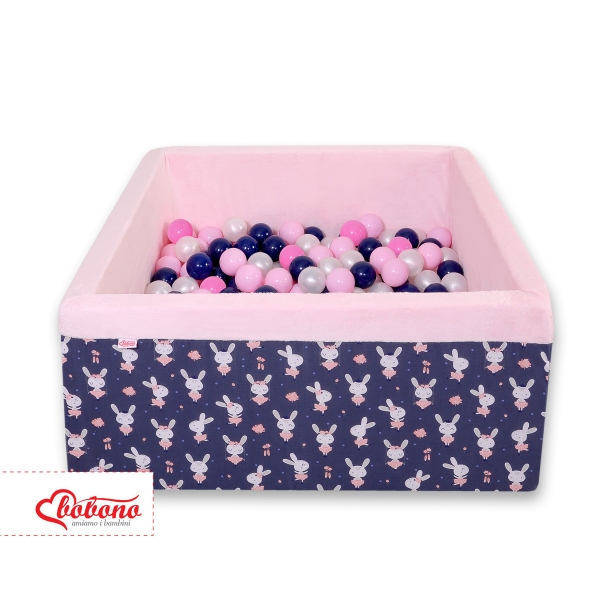 Bällebad minky mit Bällen 200st - blaue Hasen