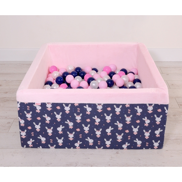 Bällebad minky mit Bällen 200st - blaue Hasen