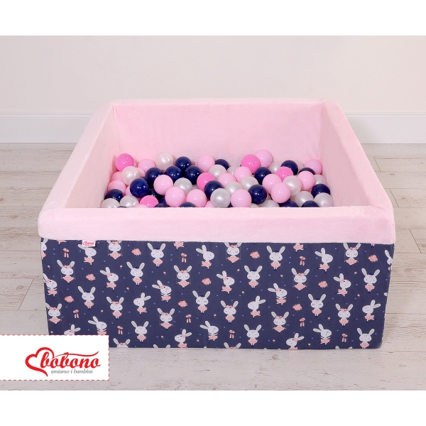 Bällebad minky mit Bällen 200st - blaue Hasen