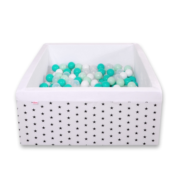 Bällebad minky mit Bällen 200st - schwarze Sternchen