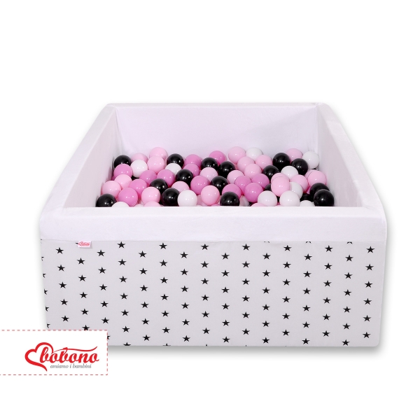 Bällebad minky mit Bällen 200st - schwarze Sternchen